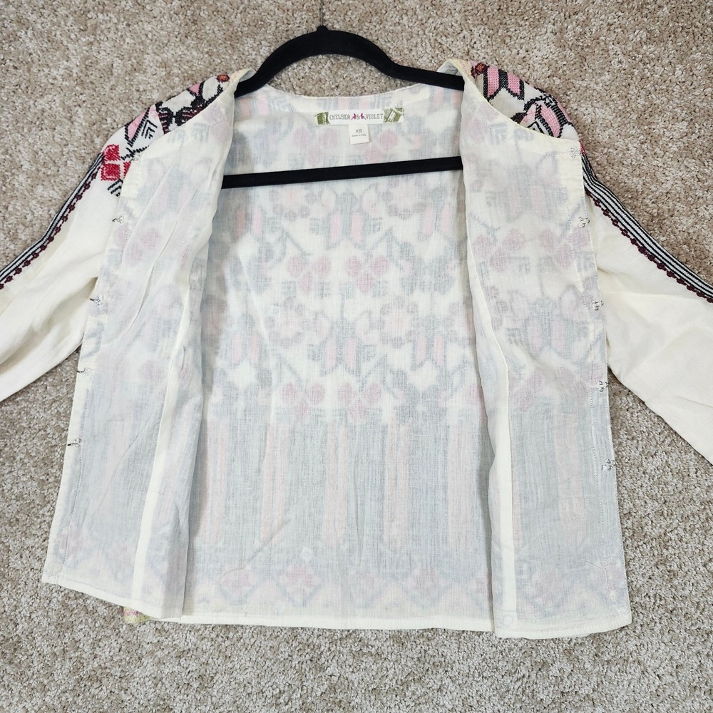 Chelsea & Violet Jacket Embroidered Boho Floral Ivory Pink Red‎ Size XS - Picture 8 of 12